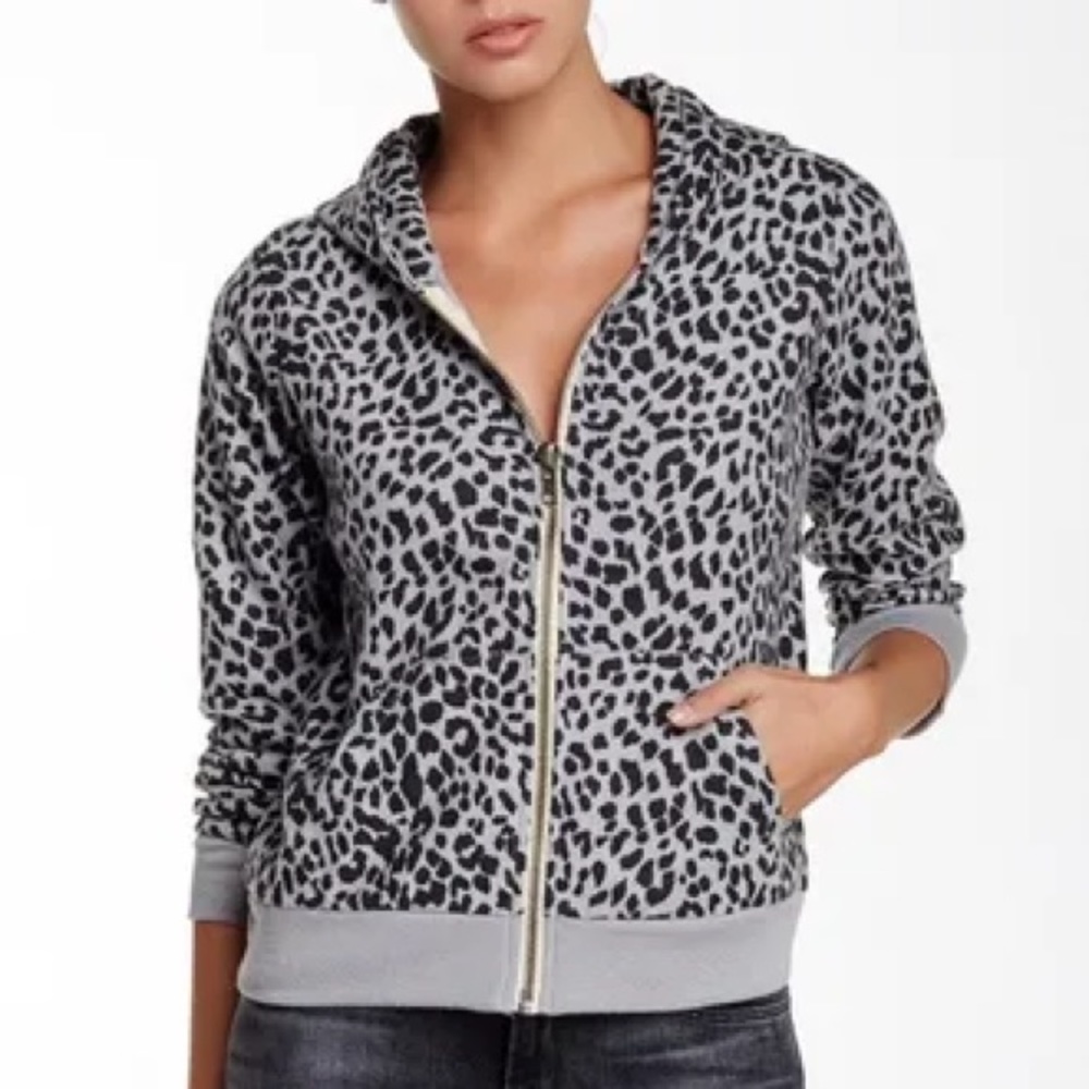 Chaser Leopard Zip Hoodie M L